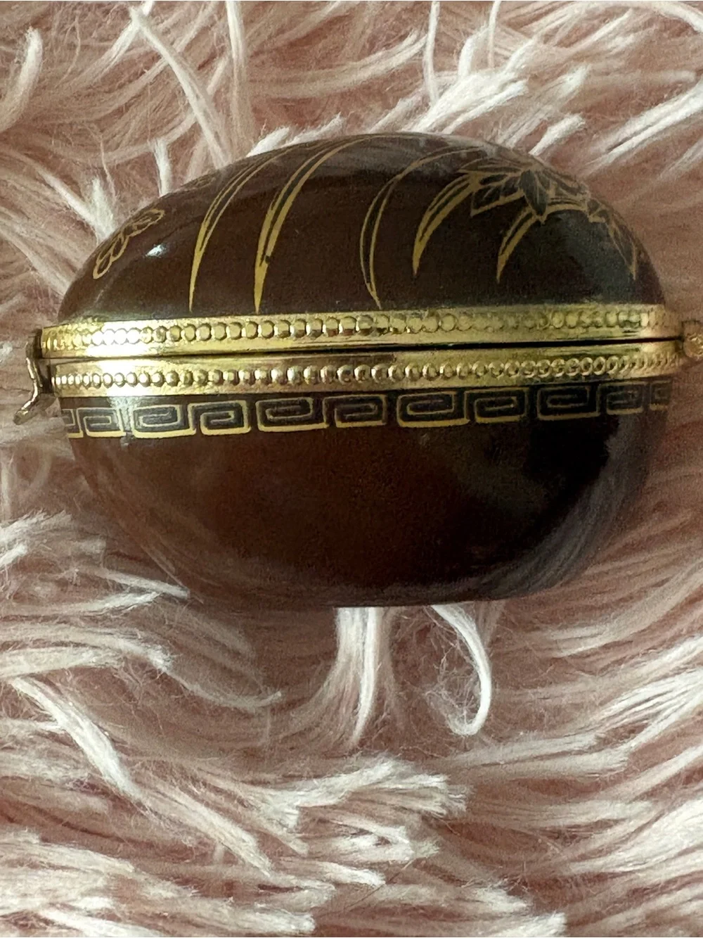 Vintage 1985 Royal Orleans Japan Gold Floral Egg Hinged Trinket Box